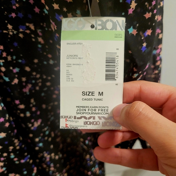 NWT! Bongo Starry Black Night Pastel Yellow Pink Purple Stars Sheer Caged Tunic - Picture 3 of 11